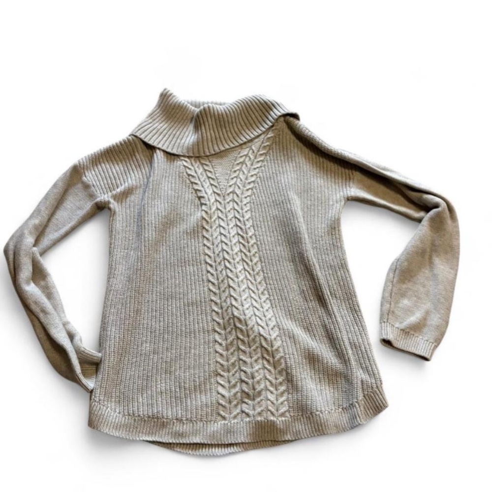 Banana Republic Grey 100% Cotton‎ Fisherman Cable Knit Cowl Neck Chunky Sweater